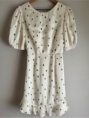 Selfie Leslie Here Comes The Sun White Black Spots Short Puff Sleeve Dress